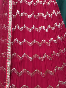 Cherry Red Wrinkle Georgette Lehenga With Sequins, Pulse, and Cut Dana