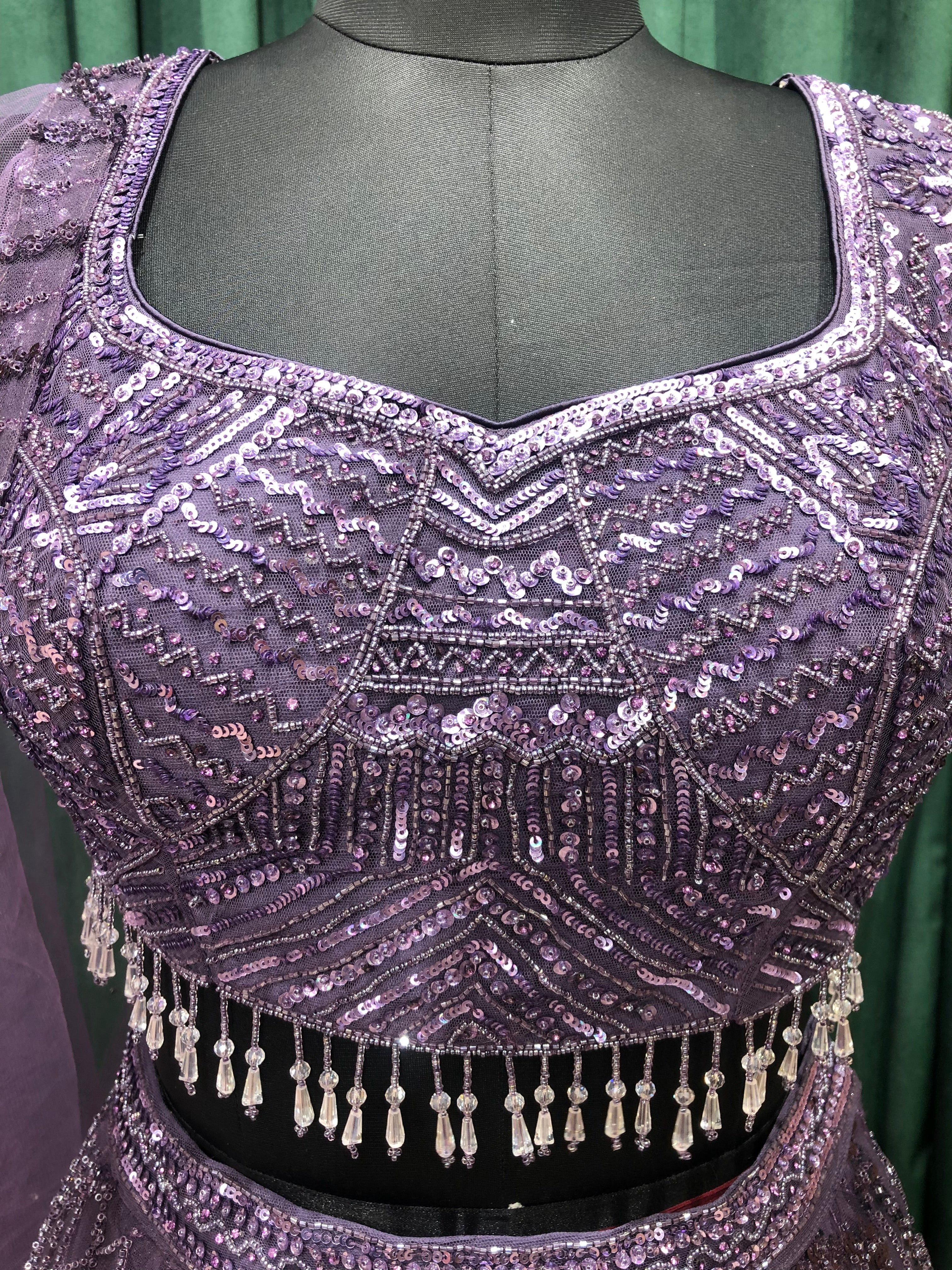 Purple Net Lehenga With Sequins And Cutdana