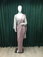 Load image into Gallery viewer, Peach Drape Saree Imported Lycra With Sequins and Pearl Work
