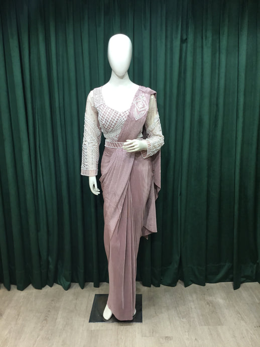 Peach Drape Saree Imported Lycra With Sequins and Pearl Work