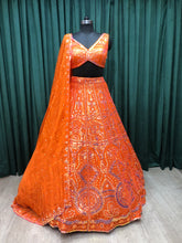 Load image into Gallery viewer, Orange Organza Lehenga Choli with Sequins Work

