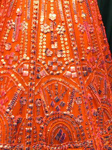 Orange Organza Lehenga Choli with Sequins Work