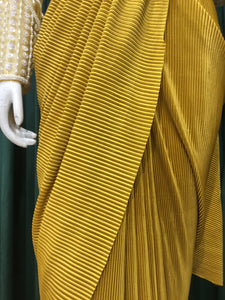 Mustard Drape Wrinkle lycra Saree With Sequins and Pearl Work