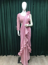 Load image into Gallery viewer, Pink Drape Saree Tissue Organza Raffle With Sequins and Cut Dana Work
