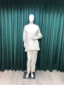Cream Cotton Co ord Set With Sequins Work