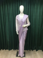 Lavender Lycra Drape Saree With Sequins and Japanese Cut Dana