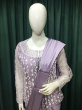 Load image into Gallery viewer, Lavender Lycar Drape Saree With Sequins and Japanese Cut Dana
