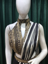 Load image into Gallery viewer, Black French Crape Drape Saree With Sequins and zardozi
