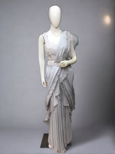Load image into Gallery viewer, Grey Chiffon Drape Saree With Pearl and Japanese Cut Dana Work
