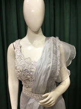 Load image into Gallery viewer, Grey Chiffon Drape Saree With Pearl and Japanese Cut Dana Work
