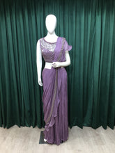 Load image into Gallery viewer, Mauve Chinon Indo Western With Sequins and Pearl work
