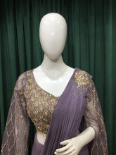 Load image into Gallery viewer, Mauve Lycra Drape saree with sequins and Japanese Cut Dana
