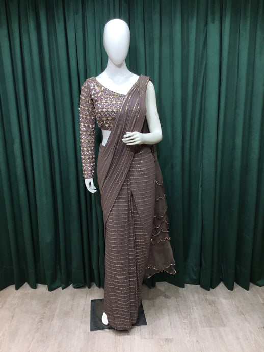 Mouse Georgette Drape Saree With Sequins and Japanese Cut Dana