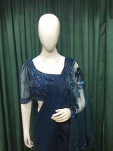 Load image into Gallery viewer, Teal Blue Tissue Organza Drape Saree With Sequins and Japanese Cut Dana Work

