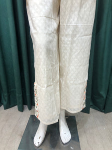 Cream Cotton Co ord Set With Multi Thread and Pearl Work