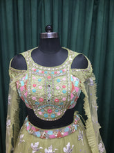 Load image into Gallery viewer, Pista Green Net Lehenga With Sequins and Multi Resham
