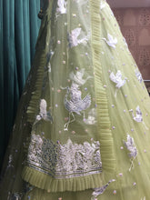 Load image into Gallery viewer, Pista Green Net Lehenga With Sequins and Multi Resham
