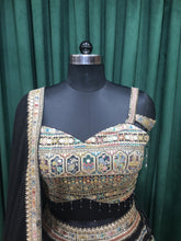 Load image into Gallery viewer, Black Georgette Lehenga With Sequins and Multi Resham
