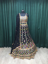 Load image into Gallery viewer, Black Georgette Lehenga With Sequins and Mirror Work
