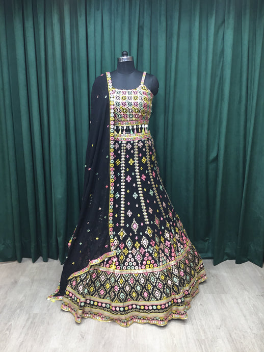 Black Georgette Lehengas With Sequins and Mirror work