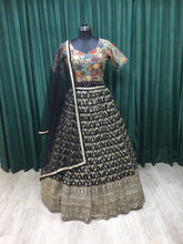 Load image into Gallery viewer, Black Georgette Lehenga With Sequins and Multi Resham Work
