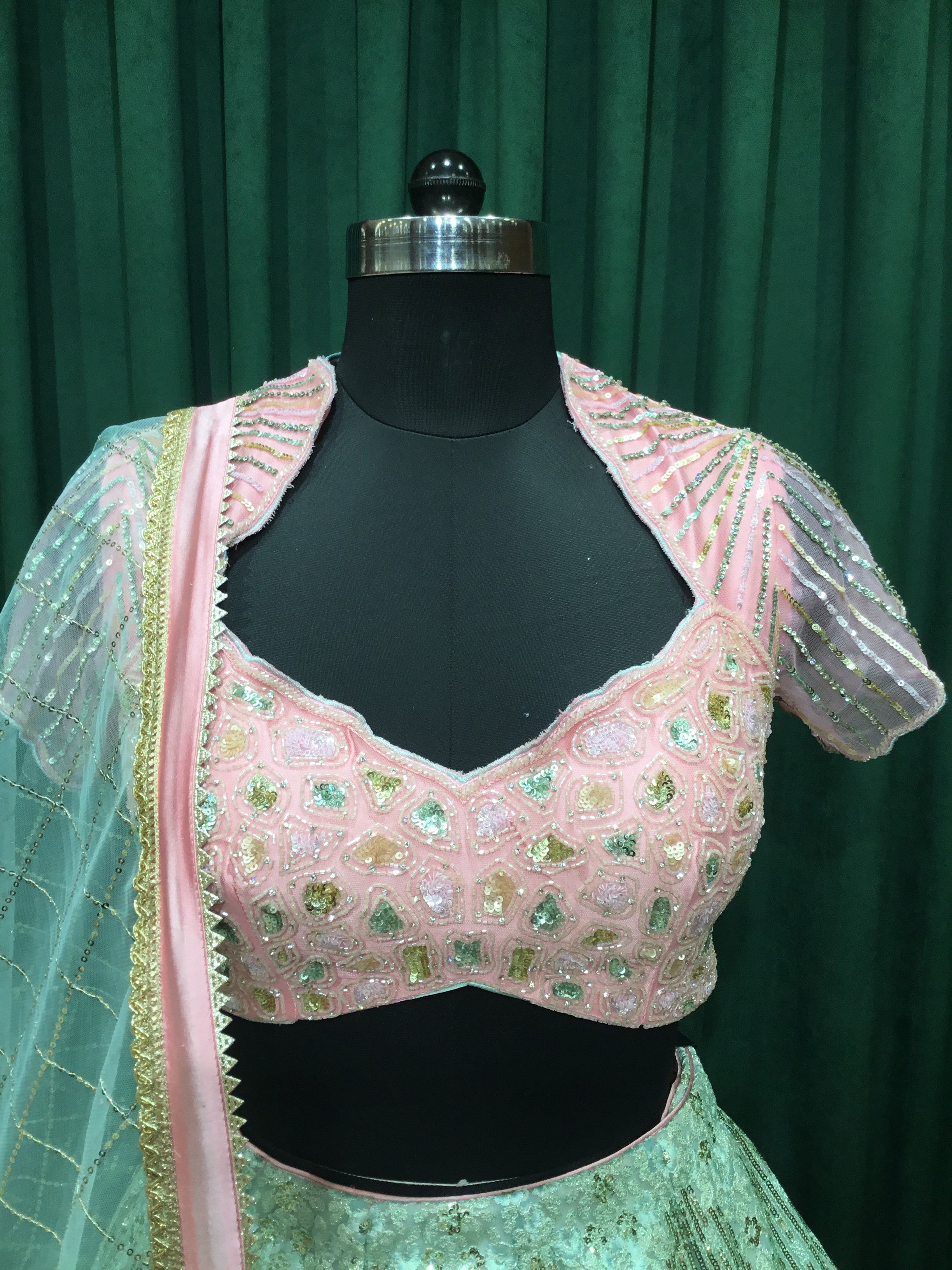Pink Net Lehengas With Sequins and Japanese Cut Dana