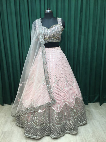 Baby Pink Net Lehengas With Japanese Cut Dana and Sequins Work