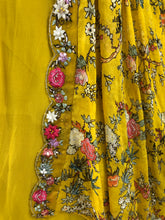 Load image into Gallery viewer, Mustard Georgette Lehenga With Sequence and Multi Patch

