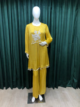 Load image into Gallery viewer, Mustard Silk Co ord set With Cut Dana With Sequins
