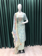 Load image into Gallery viewer, Pista Green Organza Semistitch Suit With Zari Work
