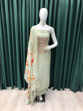 Load image into Gallery viewer, Green organza Unstitched Suit With Hand Work
