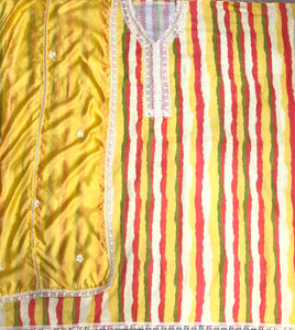 Yellow Cotton Semistitch Suit With Lace Work