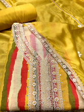 Load image into Gallery viewer, Yellow Cotton Semistitch Suit With Lace Work
