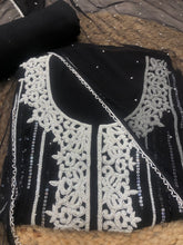 Load image into Gallery viewer, Black Georgette Unstitched Suit With Hand Work
