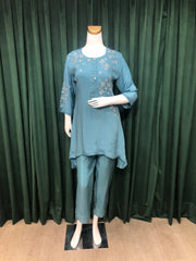 Blue Chinon Coord Set With Sequins work