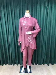 Pink Chinon Coord Set With Sequins With Cut Dana