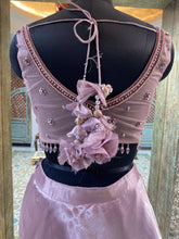 Load image into Gallery viewer, Pink Shimmer Lehenga With Net Blouse Work: Bead, Swarovski, Stone
