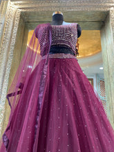 Load image into Gallery viewer, Wine Net Lehenga With Sequins, Swarovski And Cutdana Work
