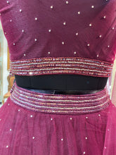 Load image into Gallery viewer, Wine Net Lehenga With Sequins, Swarovski And Cutdana Work
