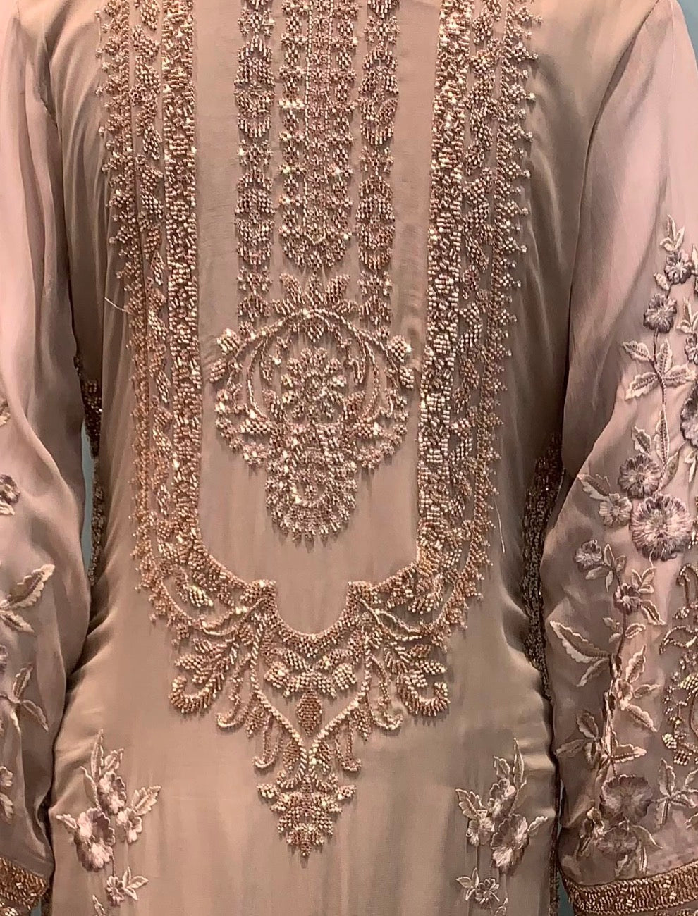 Brown Georgette Indo Western with Thread and Hand Work Embroidery