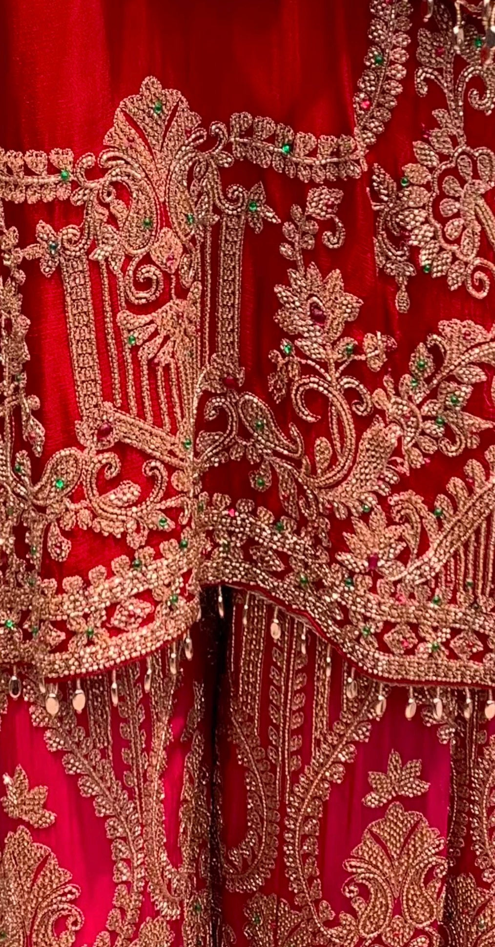 Red Chinon Palazzo Suit Set with Cutdana and Stone Embroidery