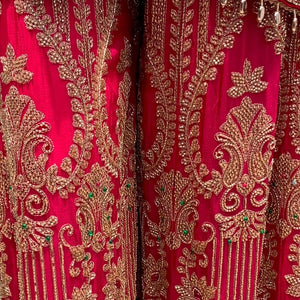 Red Chinon Palazzo Suit Set with Cutdana and Stone Embroidery