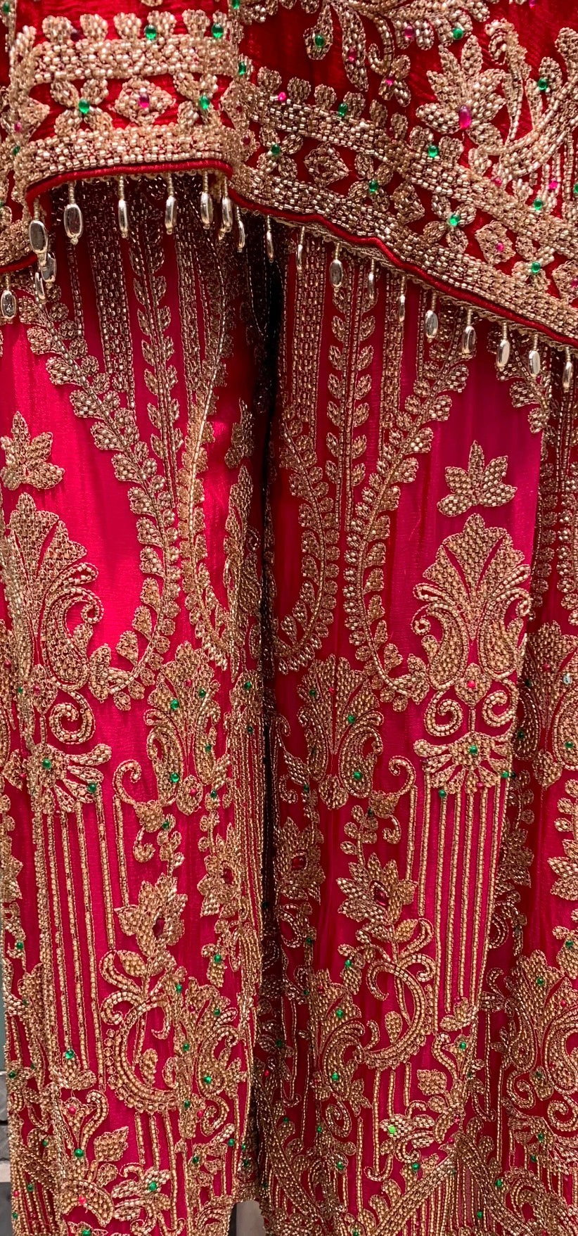 Red Chinon Palazzo Suit Set with Cutdana and Stone Embroidery
