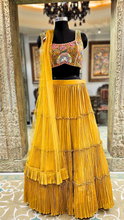 Load image into Gallery viewer, Yellow Chinon Lehenga Choli With Cutdana And Sequins Work
