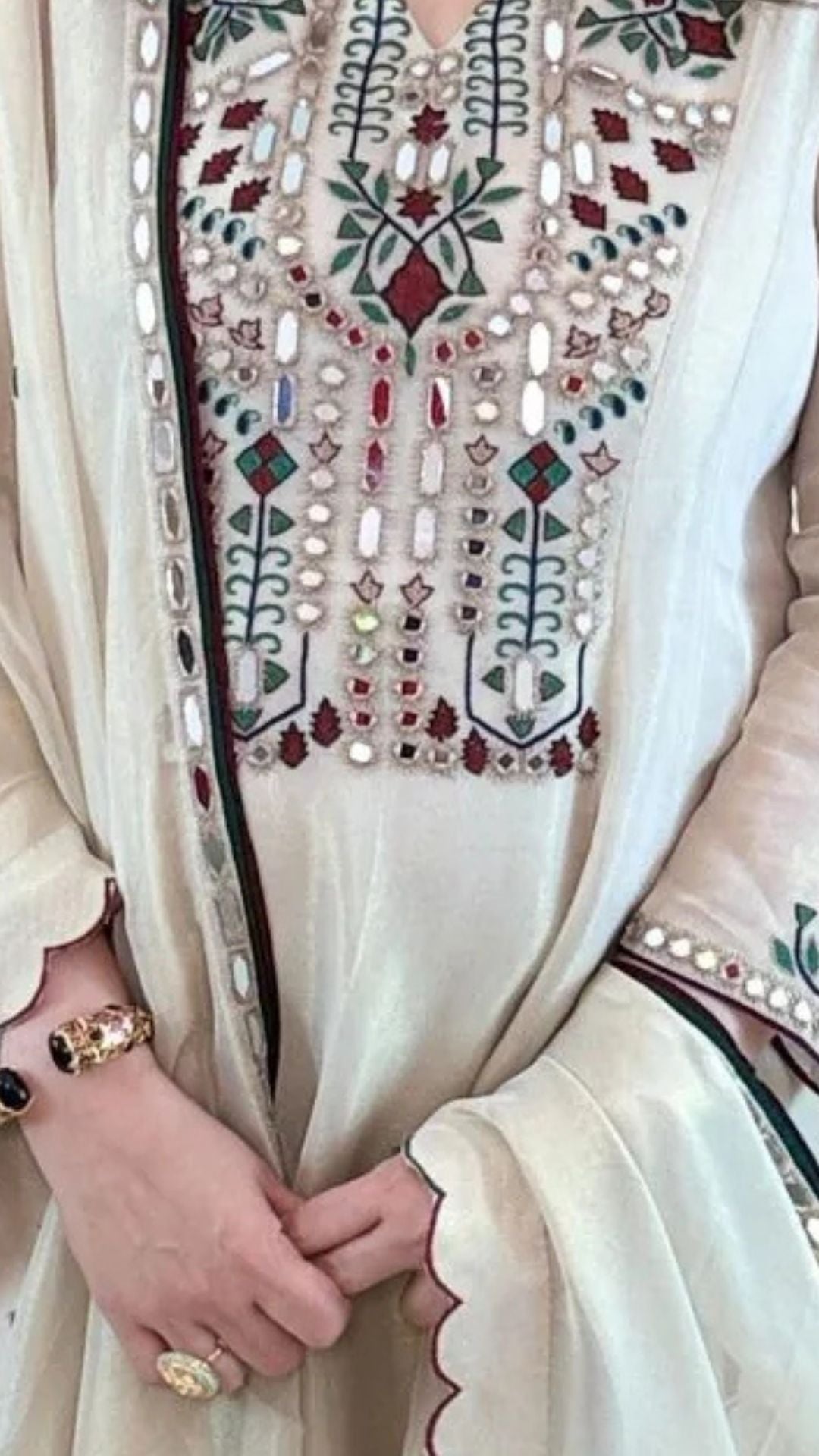 Off White Thread Embroidered One Piece and Dupatta