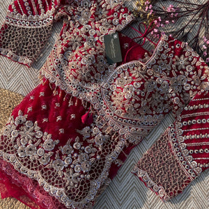 Magenta Net Saree with Blouse with Cutdana, Sequins, Beads, Stone and Cutwork Embroidery 1