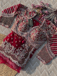 Magenta Net Saree with Blouse with Cutdana, Sequins, Beads, Stone and Cutwork Embroidery