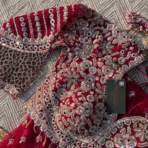 Magenta Net Saree with Blouse with Cutdana, Sequins, Beads, Stone and Cutwork Embroidery 2