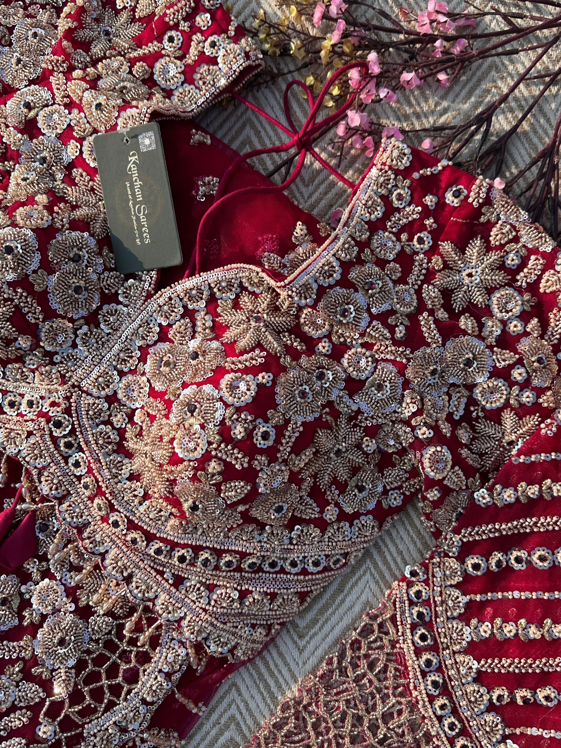 Magenta Net Saree with Blouse with Cutdana, Sequins, Beads, Stone and Cutwork Embroidery 3