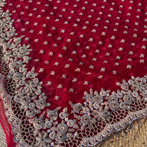 Magenta Net Saree with Blouse with Cutdana, Sequins, Beads, Stone and Cutwork Embroidery 7